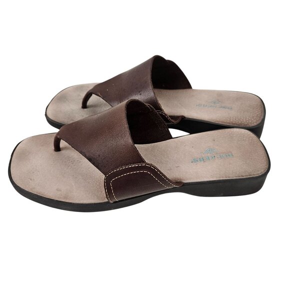 Dockers Sandals Womens Size 7.5M Brown Leather Flip Flops Casual Comfort Slip On - Picture 5 of 9